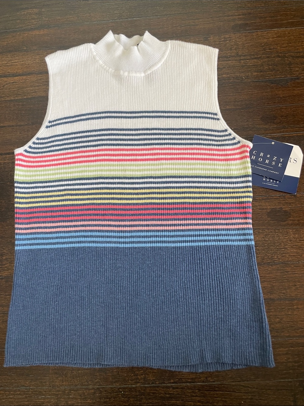 Liz Claiborne White, Navy, Pink, Green & Blue Striped Sleeveless Knit Tank